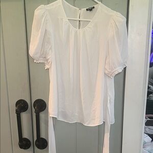 Express White Puff Sleeve Tie-Back Top